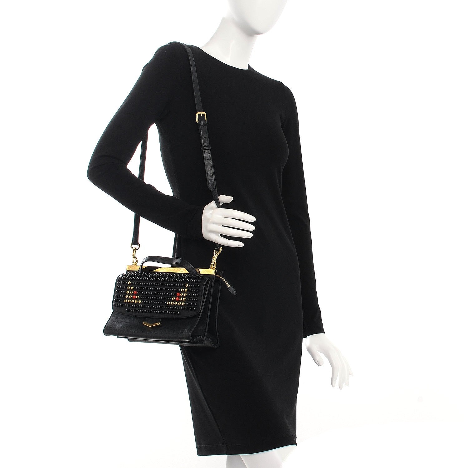 Fendi Vitello Elite Studded Monster Mini Demi Jour Shoulder Bag Black 2 of 7