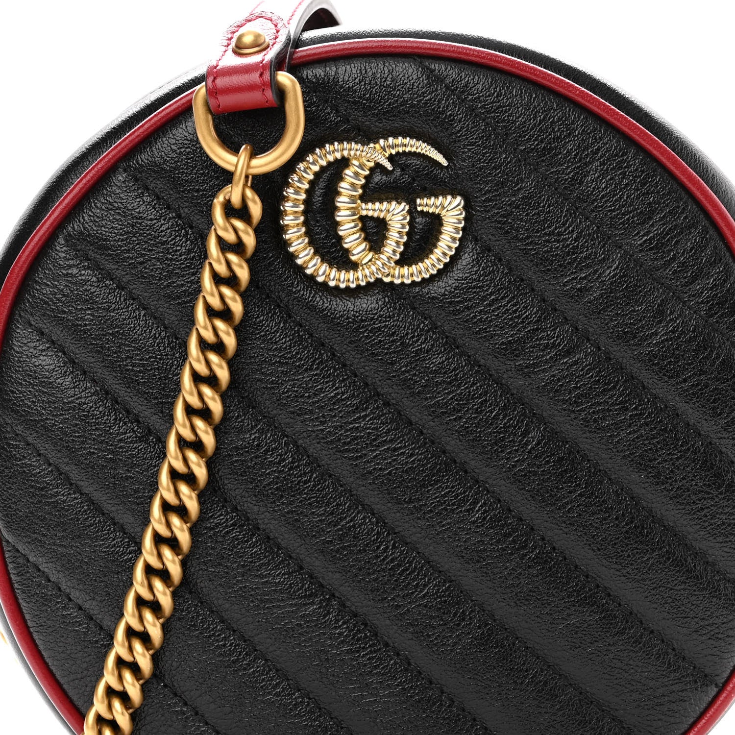 Gucci Vintage Effect Calfskin Matelasse Diagonal Mini Torchon GG Marmont Round Shoulder Bag Black Romantic Cherry 7 of 9