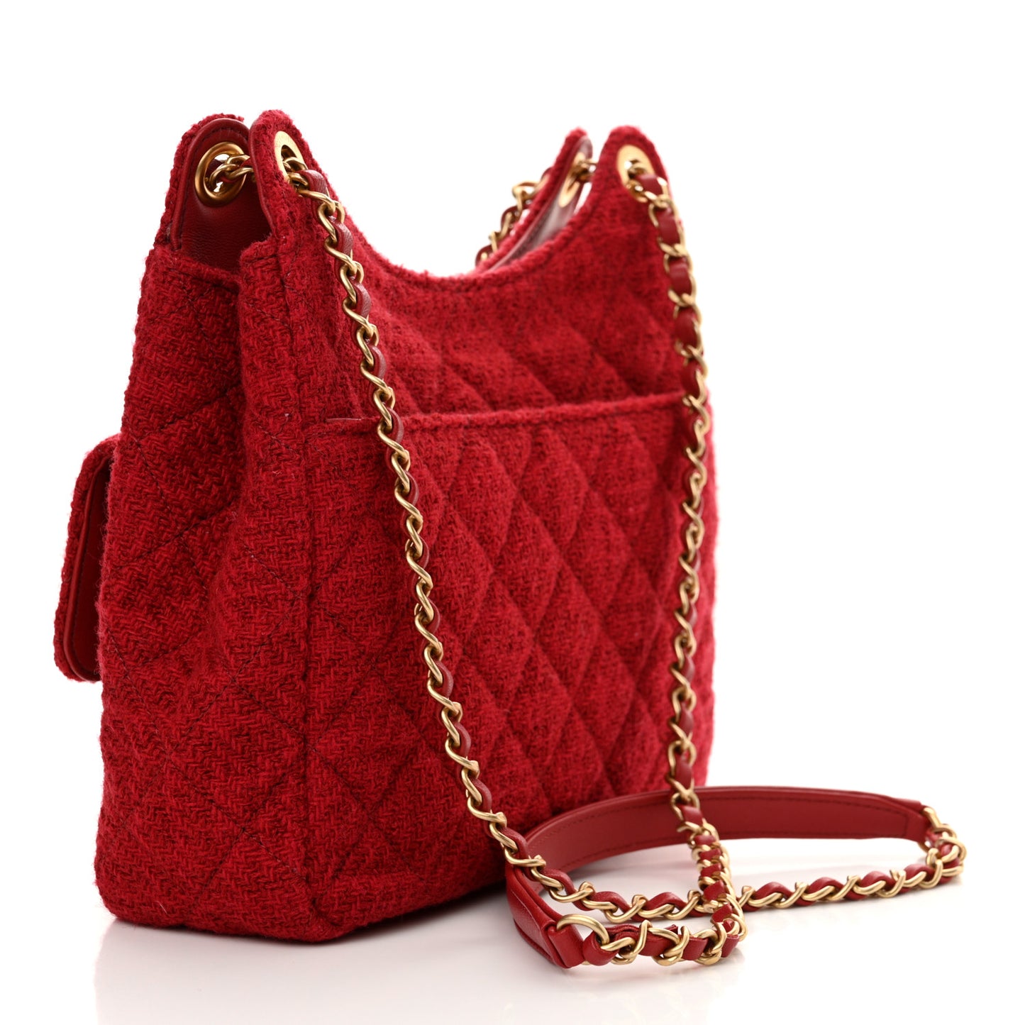 Tweed Quilted Small Wavy CC Hobo Red