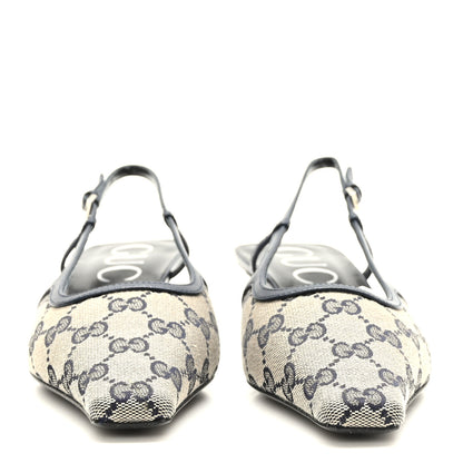 Gucci GG Monogram Malaga Kid Square G 75mm Slingback Pumps 37 Beige Blue 2 of 8