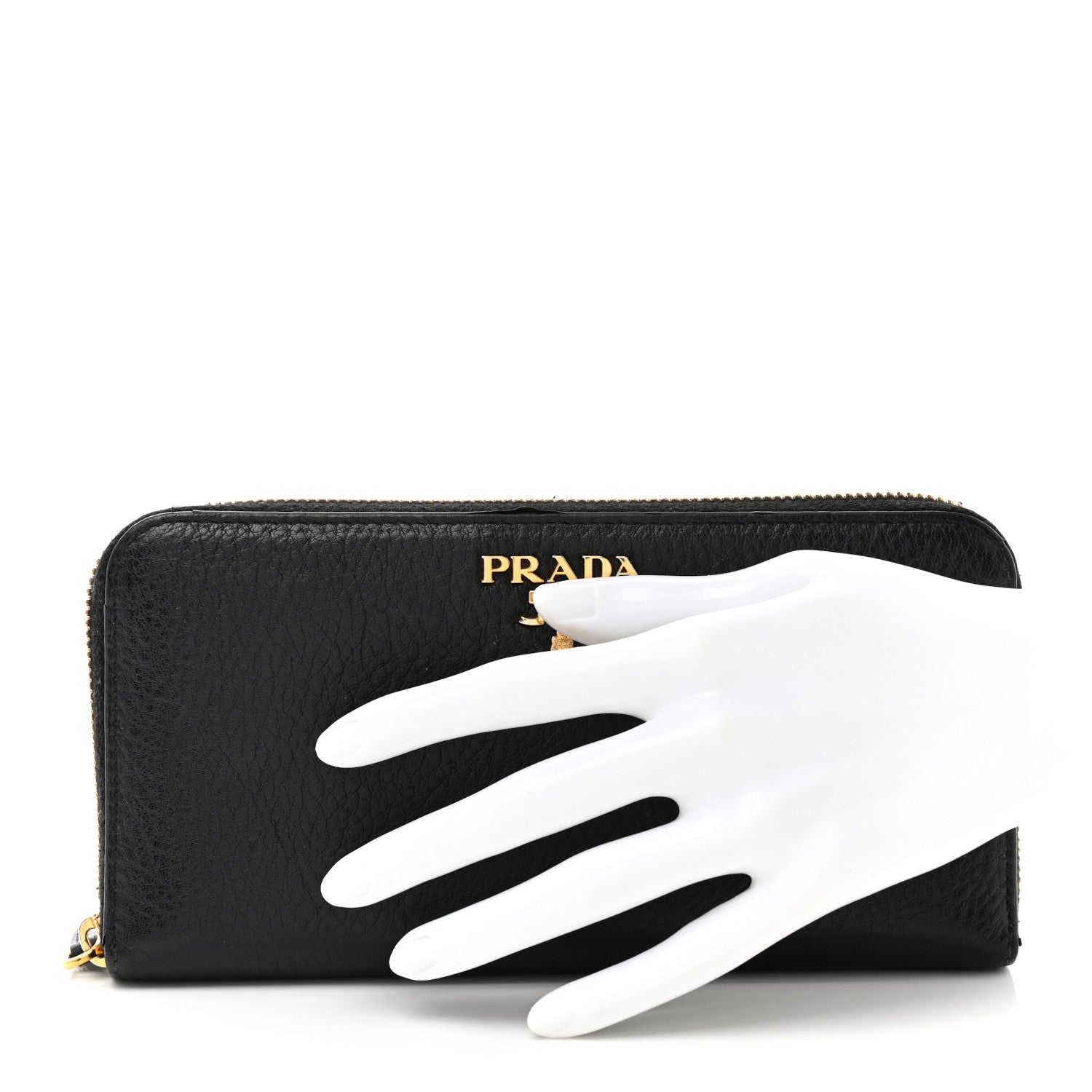 Prada Daino Bi-Color Zip Around Wallet Black Fuoco 2 of 14