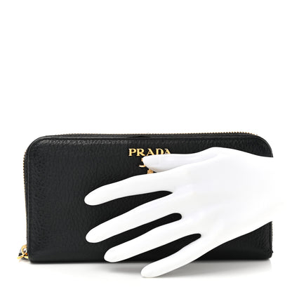 Prada Daino Bi-Color Zip Around Wallet Black Fuoco 2 of 14