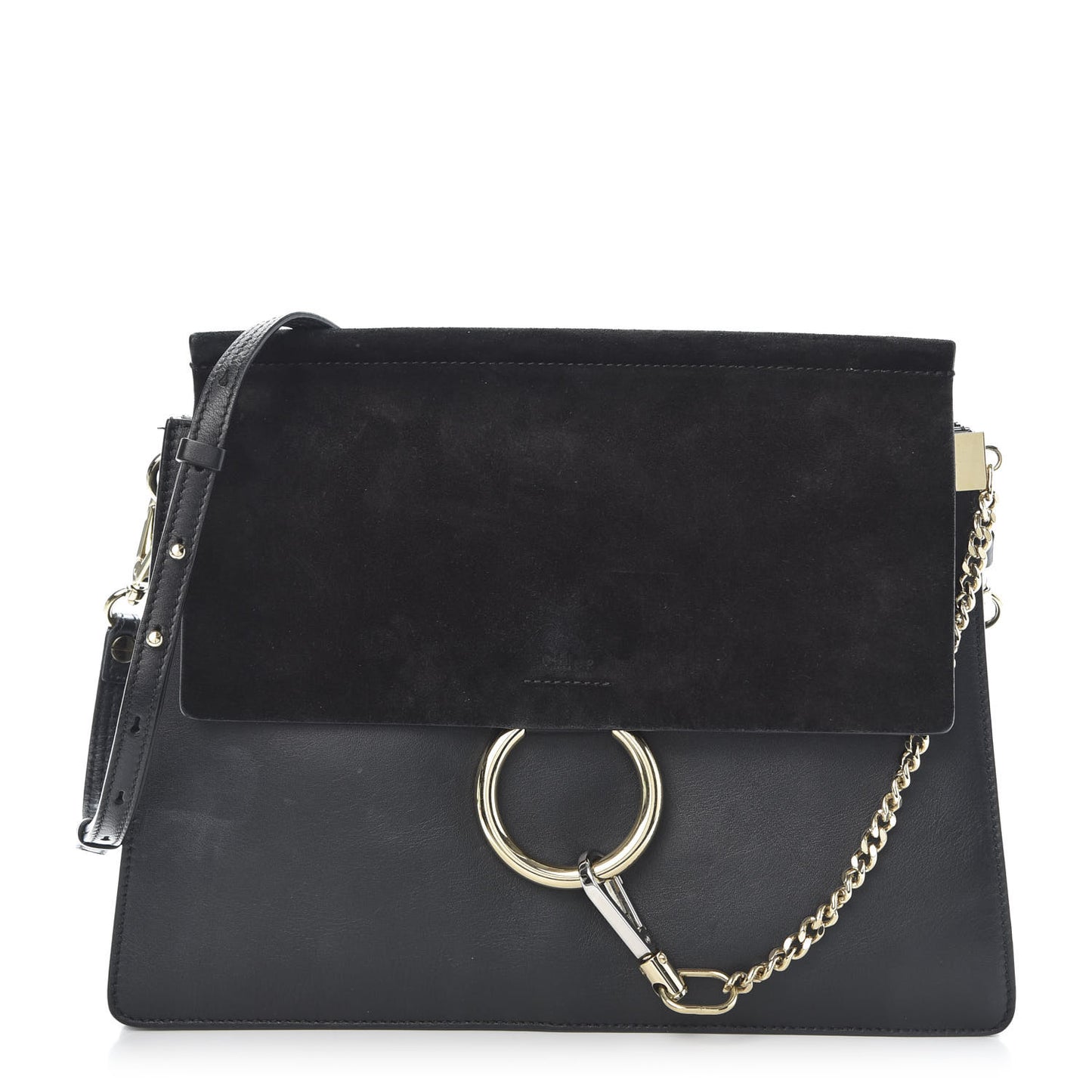 Suede Calfskin Medium Faye Shoulder Bag Black