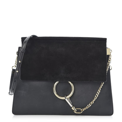 Chloe Suede Calfskin Medium Faye Shoulder Bag Black 1 of 18