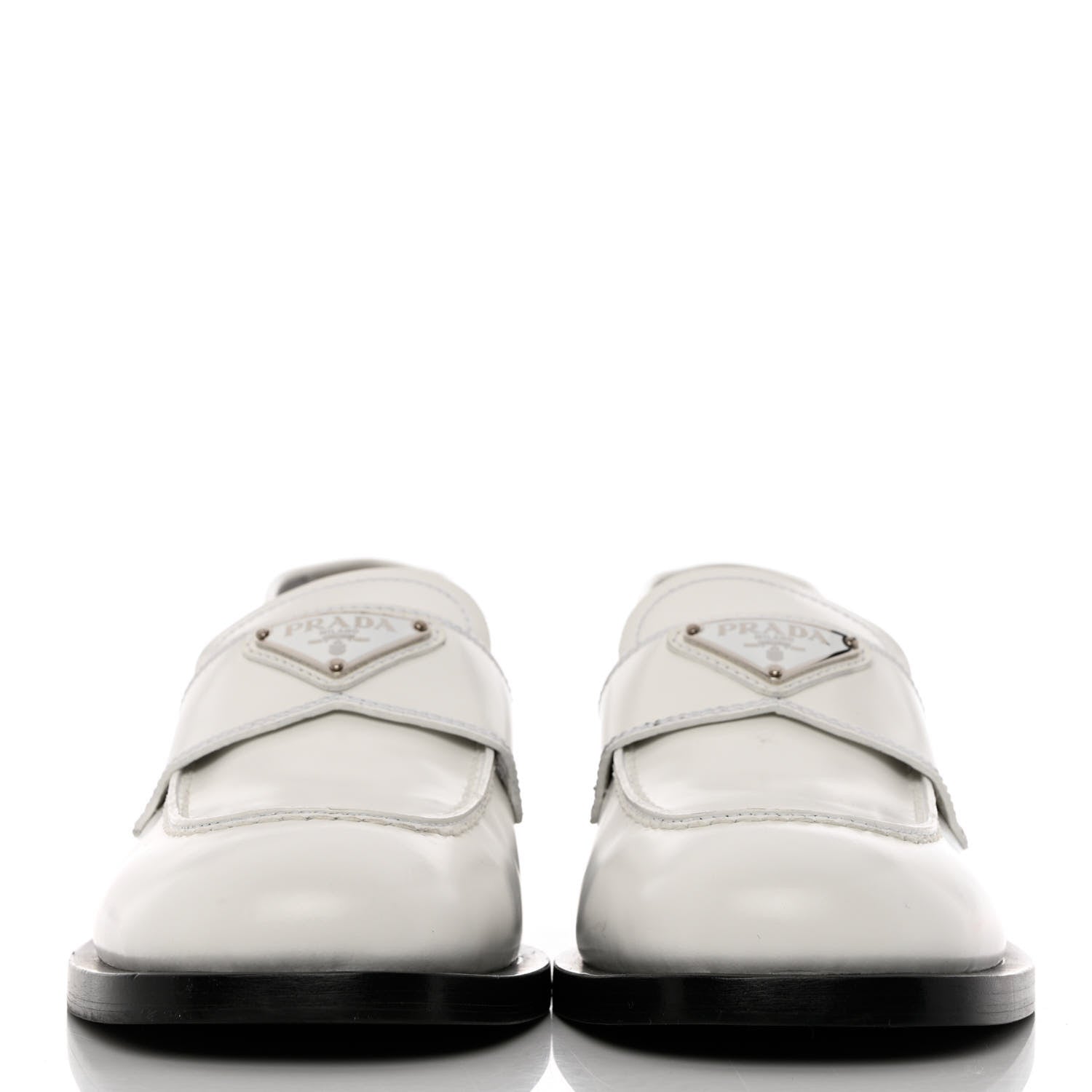 Prada Brushed Calfskin Metal Triangle Logo 20mm Loafers 40 White 2 of 9