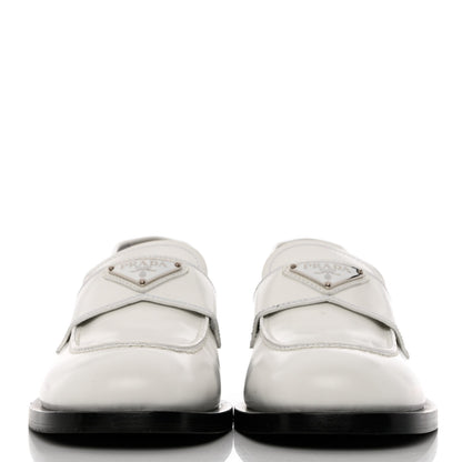 Prada Brushed Calfskin Metal Triangle Logo 20mm Loafers 40 White 2 of 9