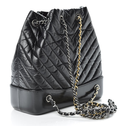Chanel Aged Calfskin Chevron Quilted Small Gabrielle Backpack Black 3 of 13