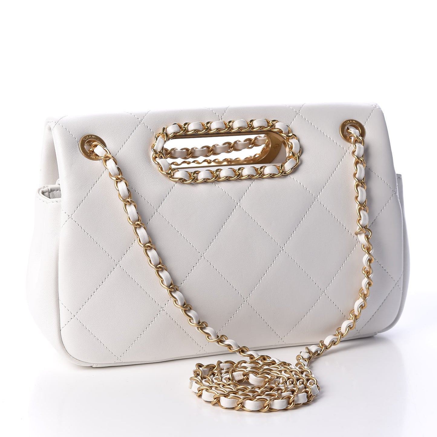 Lambskin A Real Catch Flap Bag White