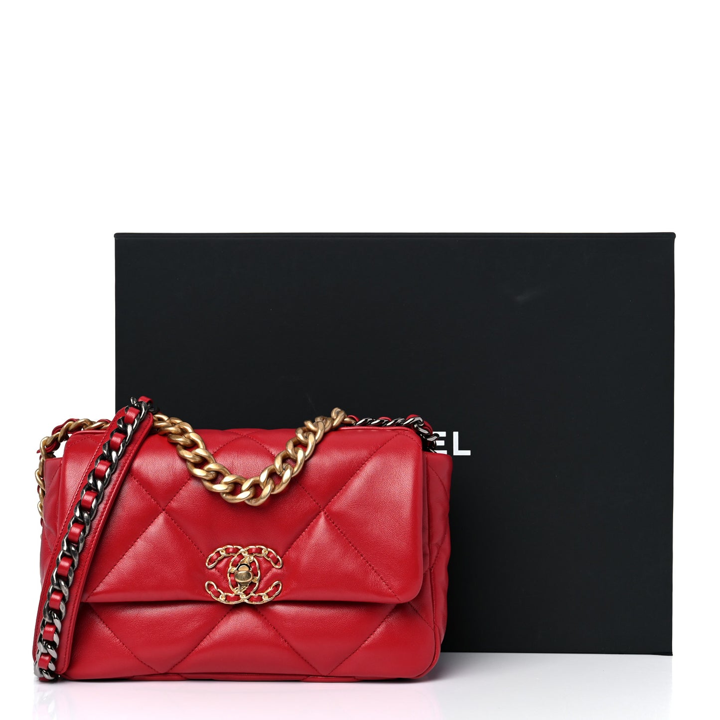 Lambskin Quilted Medium Chanel 19 Flap Red