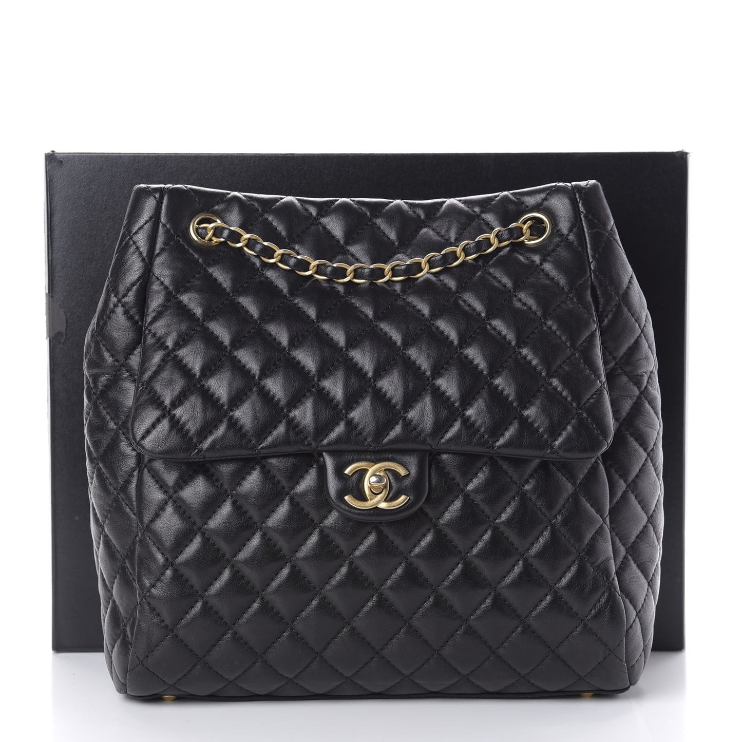 Lambskin Quilted Large Fluffy CC Shopping Tote Black