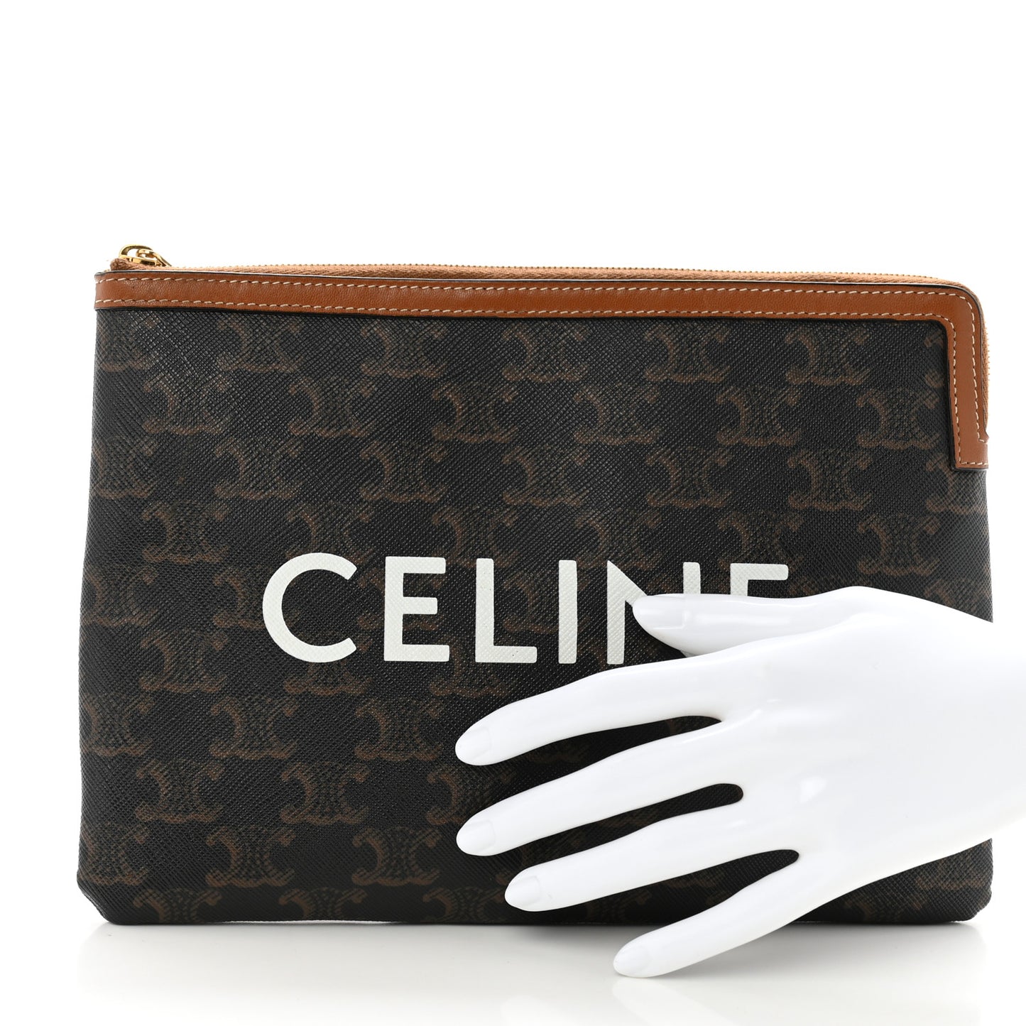 Triomphe Canvas Lambskin Small Pouch Tan