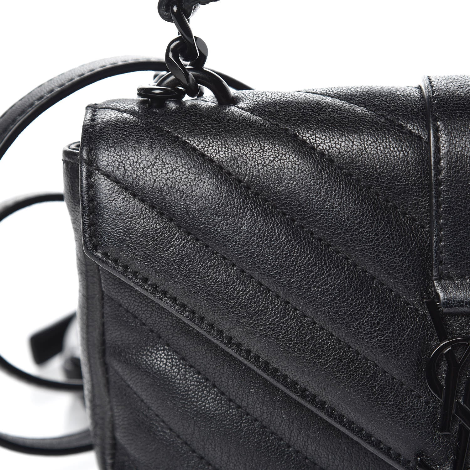 Saint Laurent Sheepskin Matelasse Chevron Monogram College Chain Wallet Black 8 of 9
