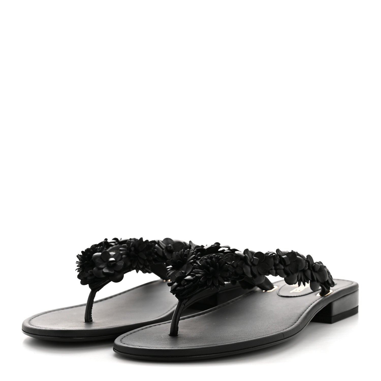 Chanel Lambskin Camellia Thong Sandals 38.5 Black 4 of 10