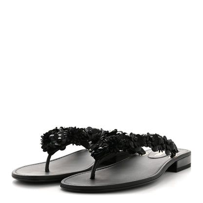 Chanel Lambskin Camellia Thong Sandals 38.5 Black 4 of 10