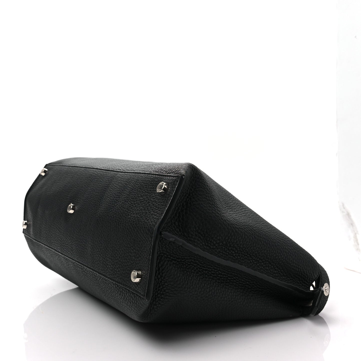 Cuoio Romano Selleria Vitello Grace Glazed Fabric FF 1974 Large Peekaboo Iconic Essential Satchel Black