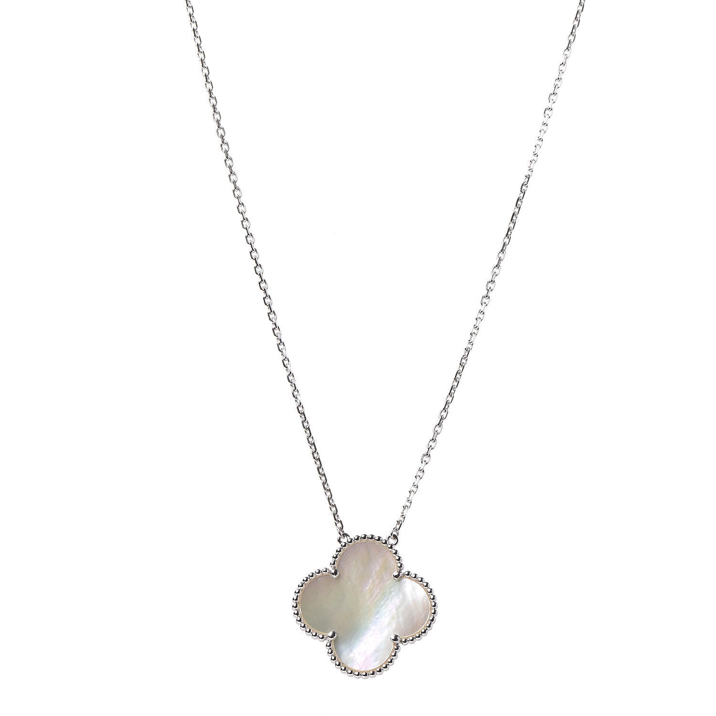 18K White Gold Mother of Pearl Magic Alhambra Pendant Necklace