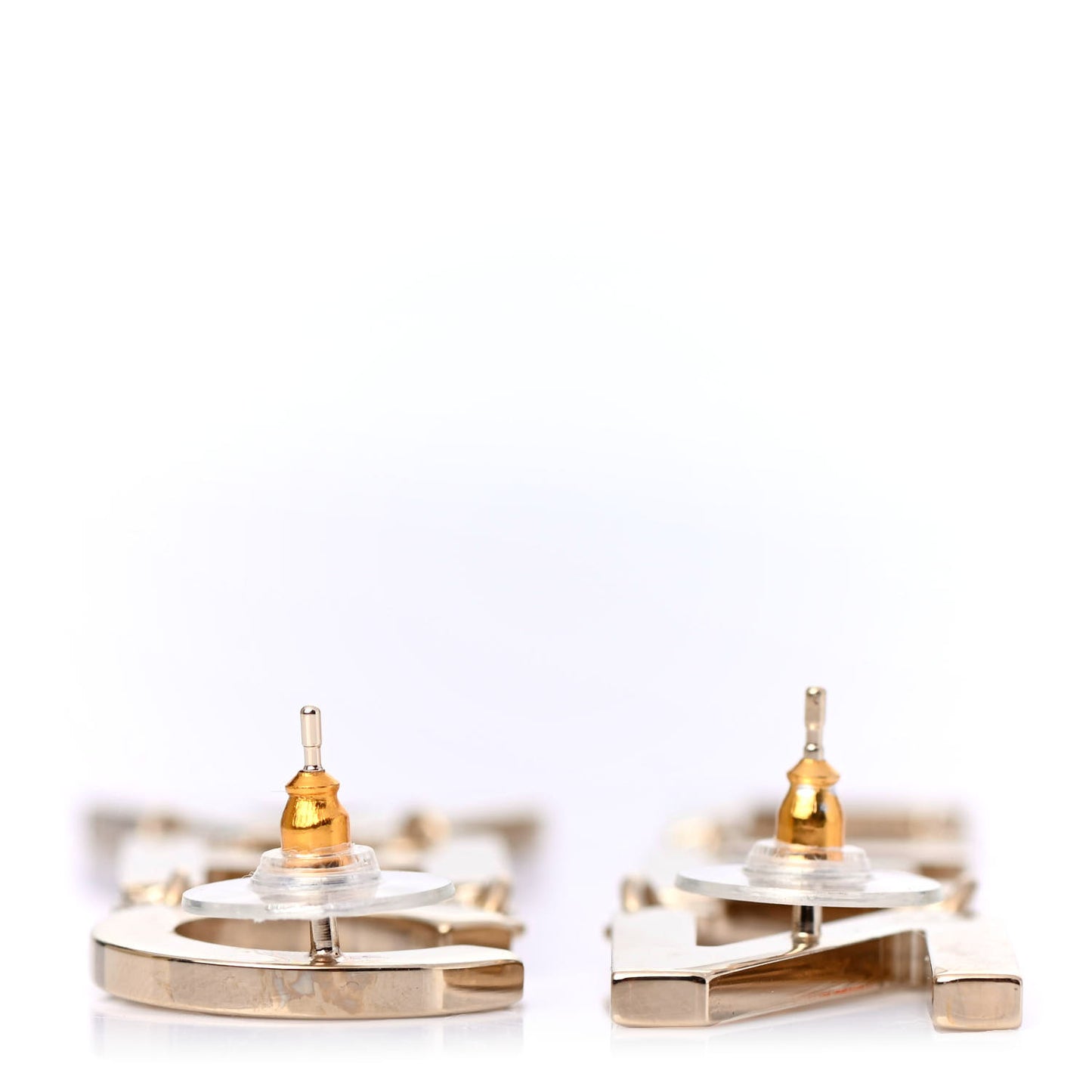 Metal Cha-Nel Logo Drop Earrings Gold