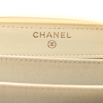 Chanel Caviar Quilted Boy Zip Around Coin Purse Wallet Ivory 6 of 9