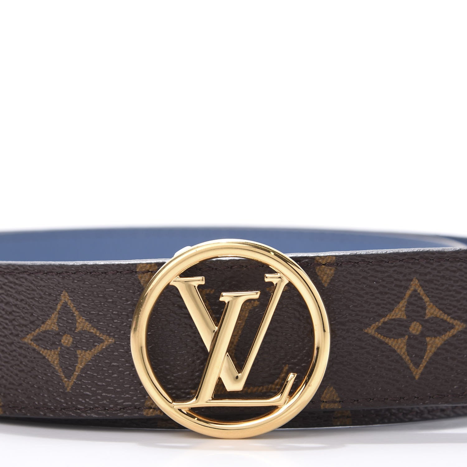 Louis Vuitton Calfskin Monogram 35mm LV Circle Reversible Belt 80 82 Denim Blue 6 of 6