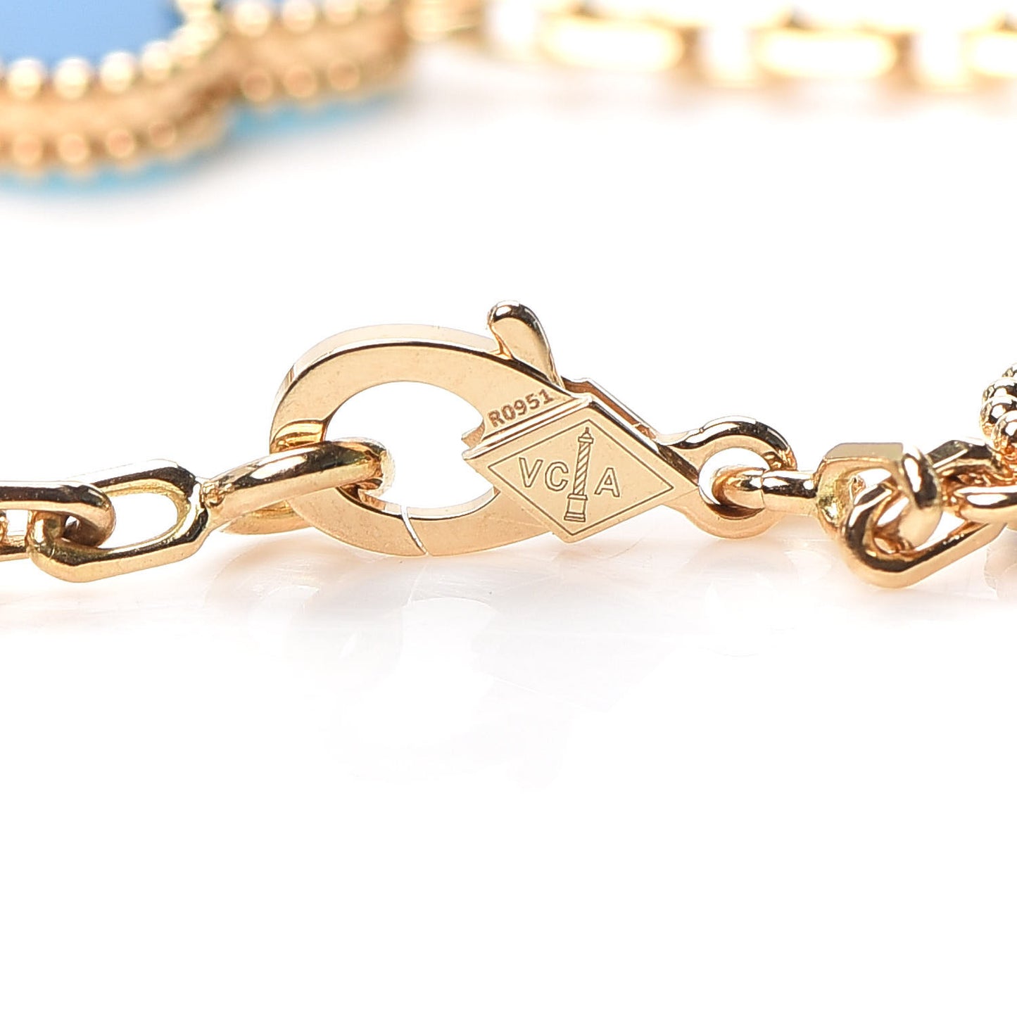 18K Yellow Gold Blue Agate 5 Motifs Vintage Alhambra Bracelet