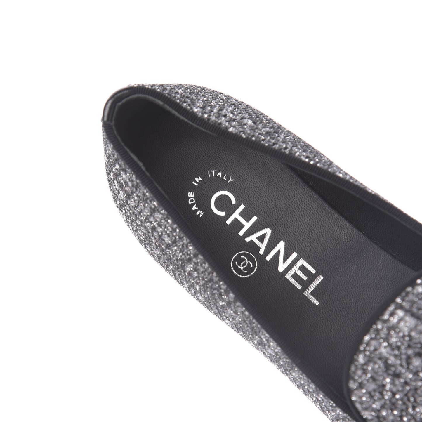 Fantasy Fabric Grosgrain CC Mocassin Loafers 37 White Black