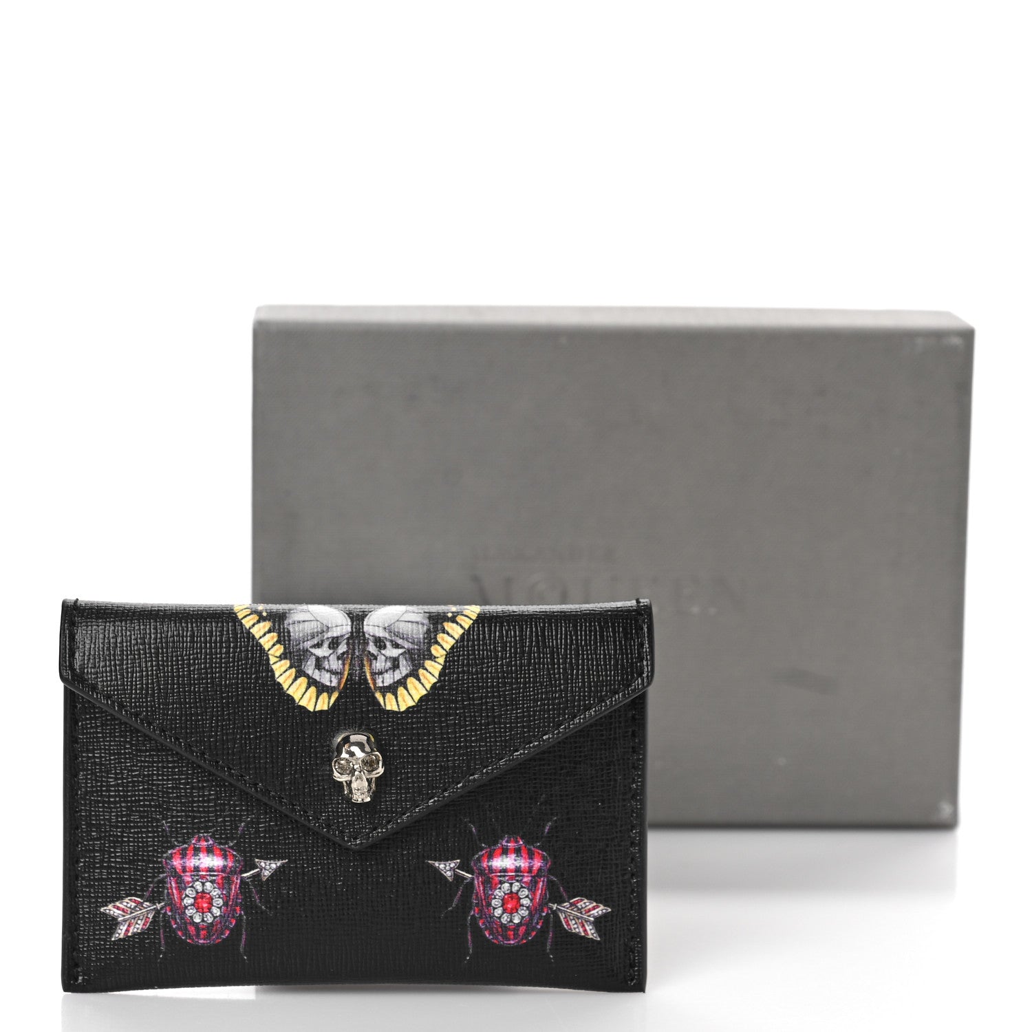 Alexander McQueen Calfskin Insect Envelope Card Holder Black Multicolor 9 of 9