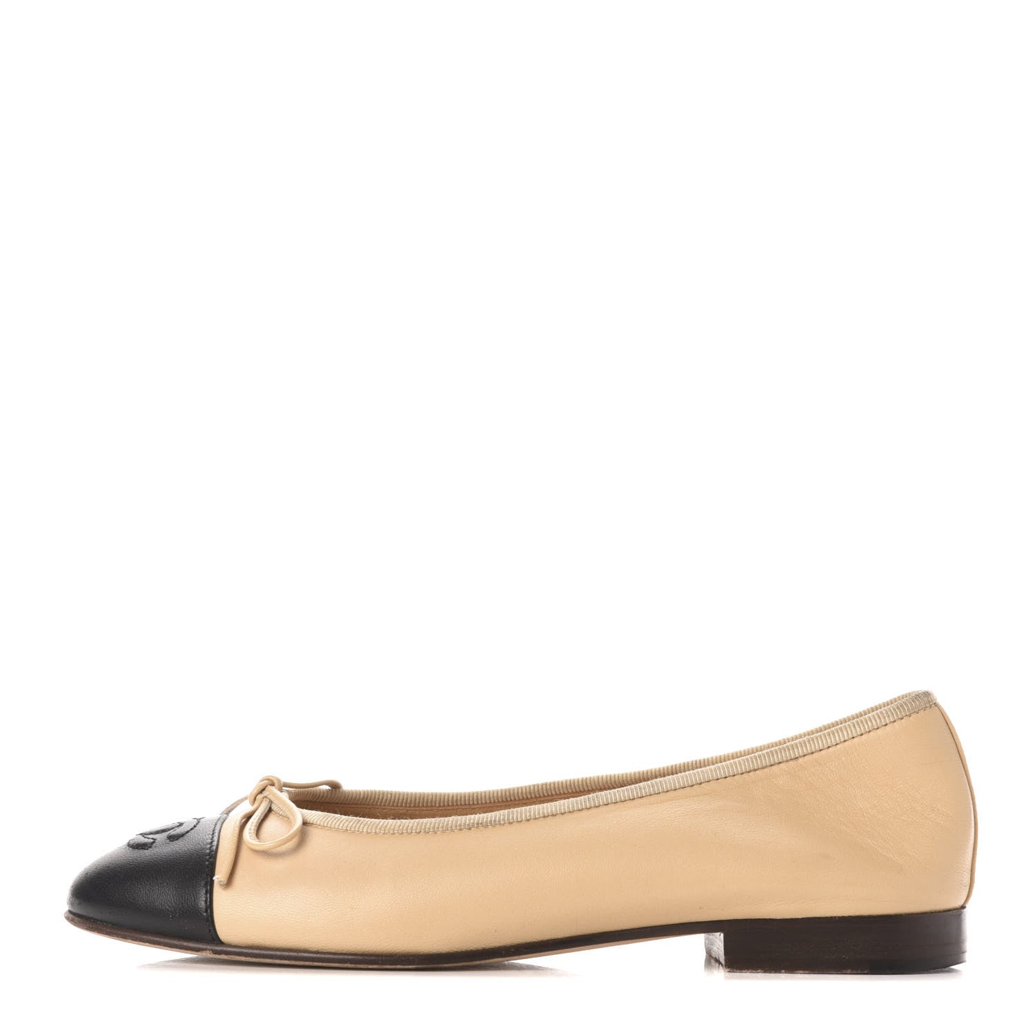 Chanel Lambskin Cap Toe CC Ballerina Flats 36 Beige Black 1 of 10
