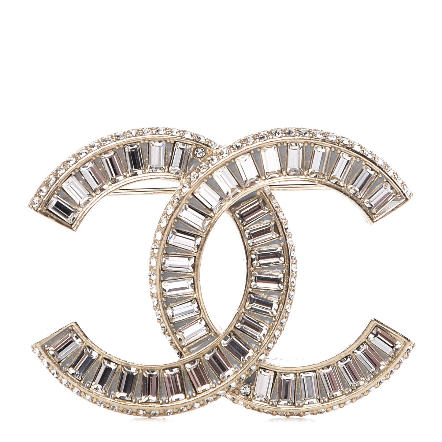 Baguette Crystal CC Brooch Gold