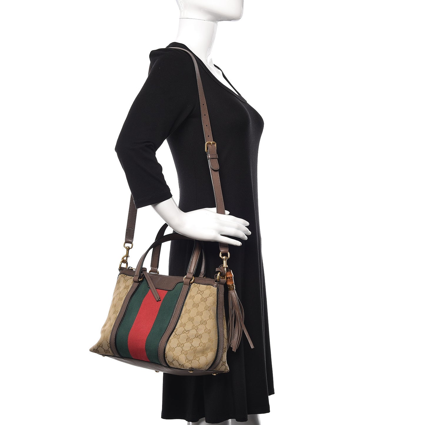 Monogram Web Rania Top Handle Bag Brown