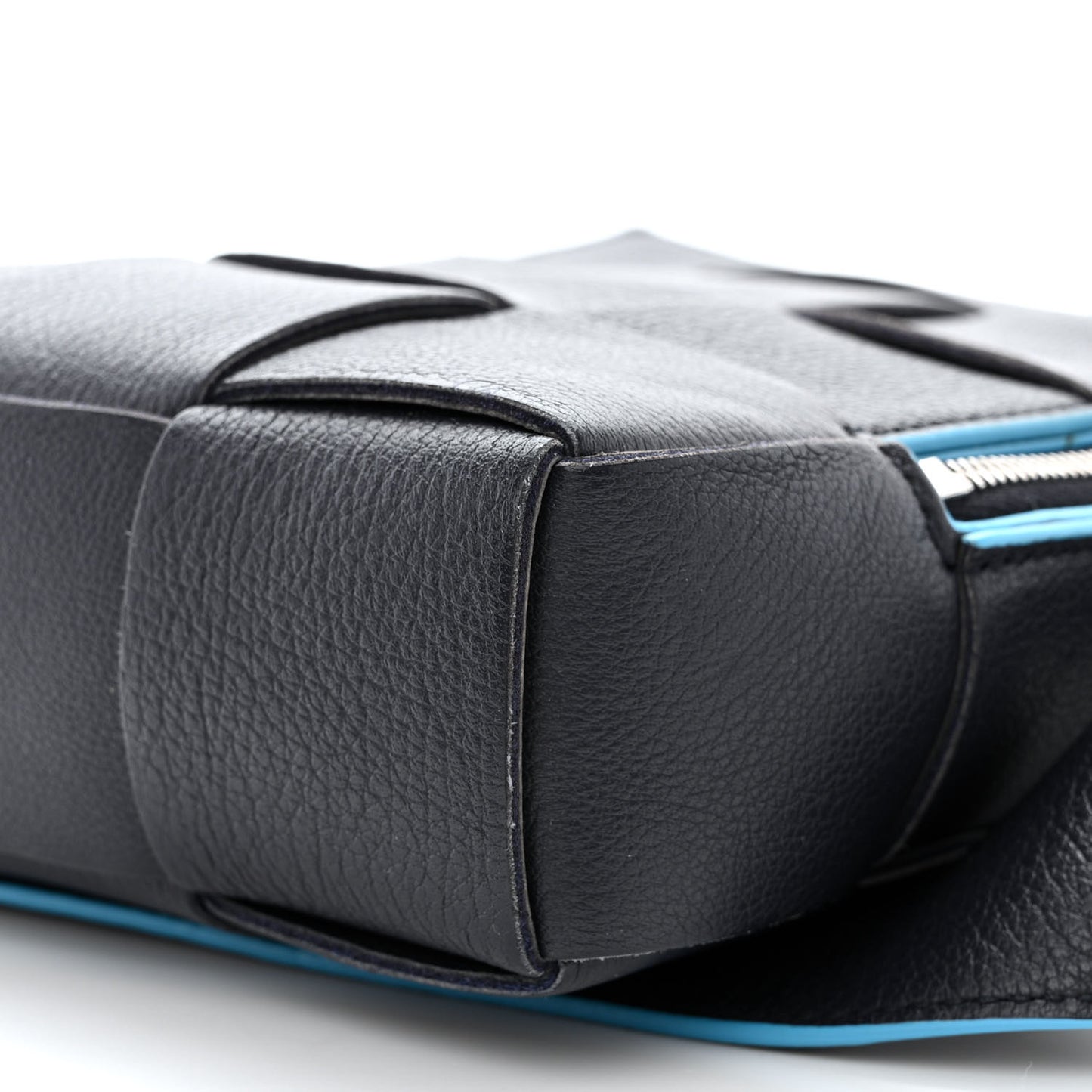 Grained Calfskin Intreccio Mini Cassette Sling Bag Deep Blue Pool