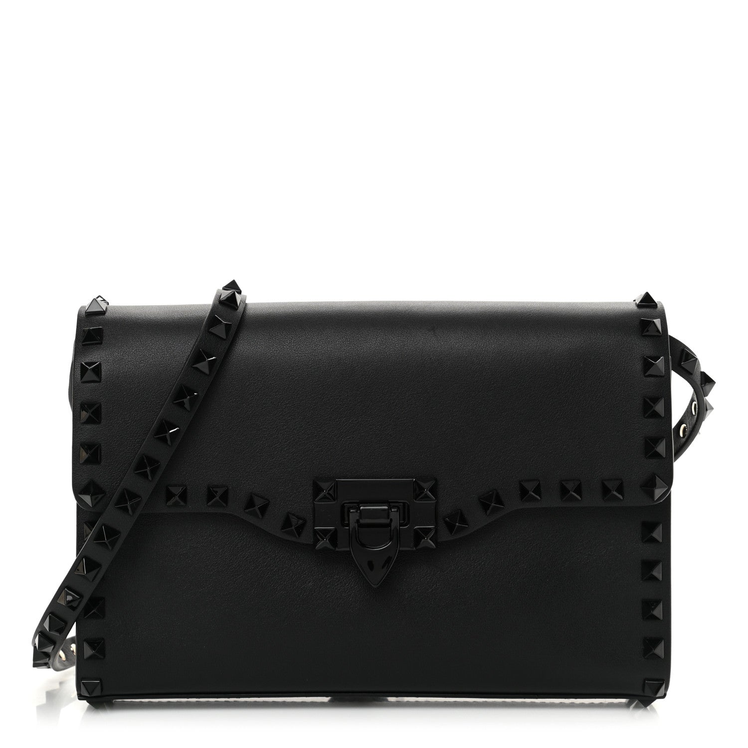 Valentino Garavani Vitello Monochrome Medium Rockstud Flip Lock Crossbody Bag Black 1 of 14