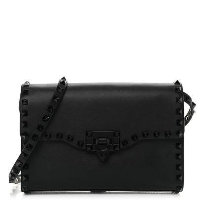 Valentino Garavani Vitello Monochrome Medium Rockstud Flip Lock Crossbody Bag Black 1 of 14