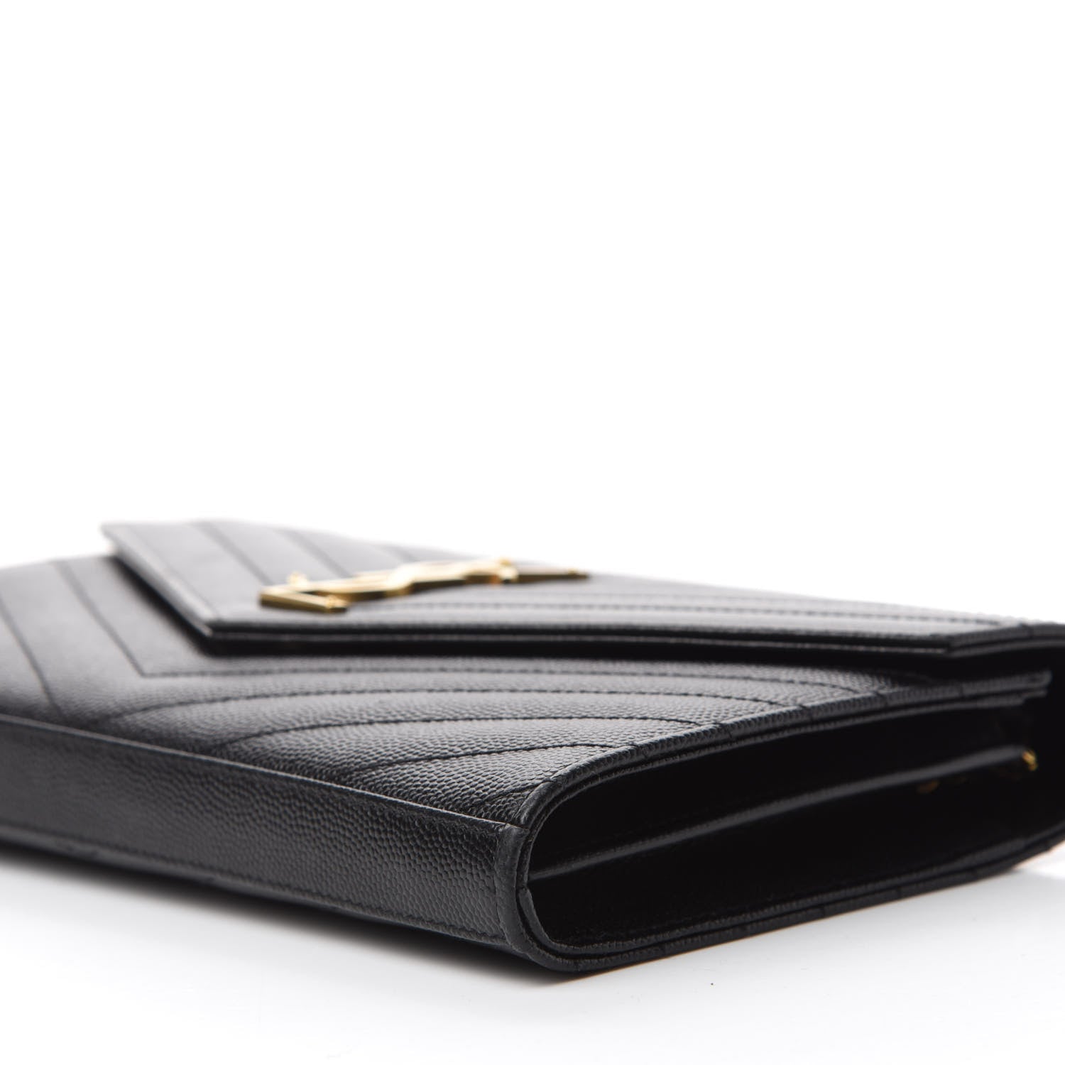 Saint Laurent Grain De Poudre Matelasse Chevron Monogram Chain Wallet Black 7 of 10