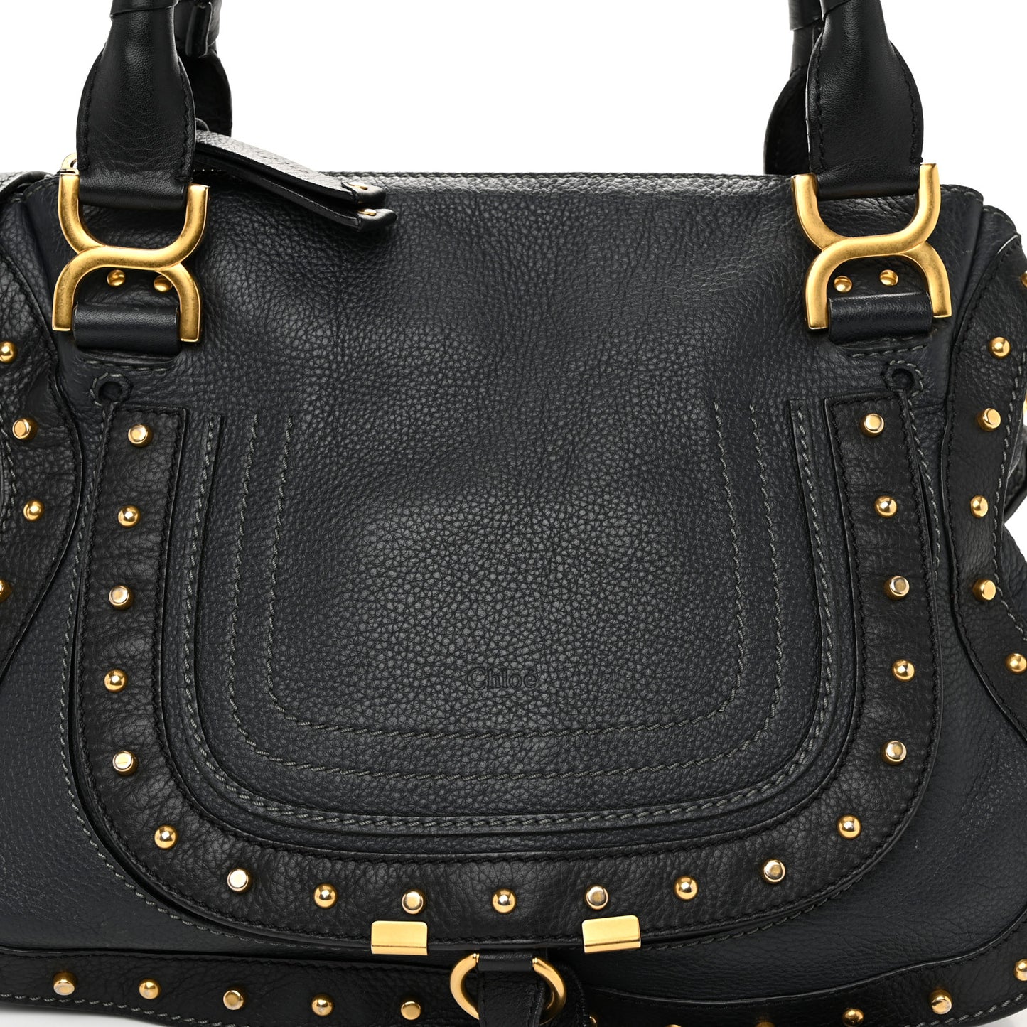 Calfskin Studded Medium Marcie Satchel Black