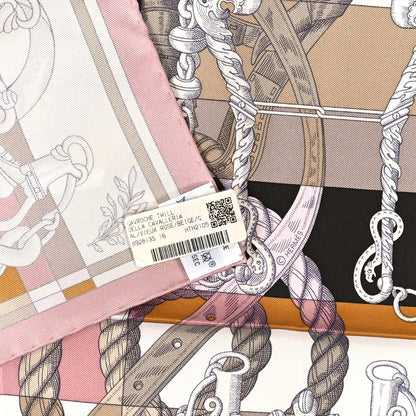 Hermes Silk Della Cavalleria Pocket Square Scarf Vieux Rose Beige 3 of 3