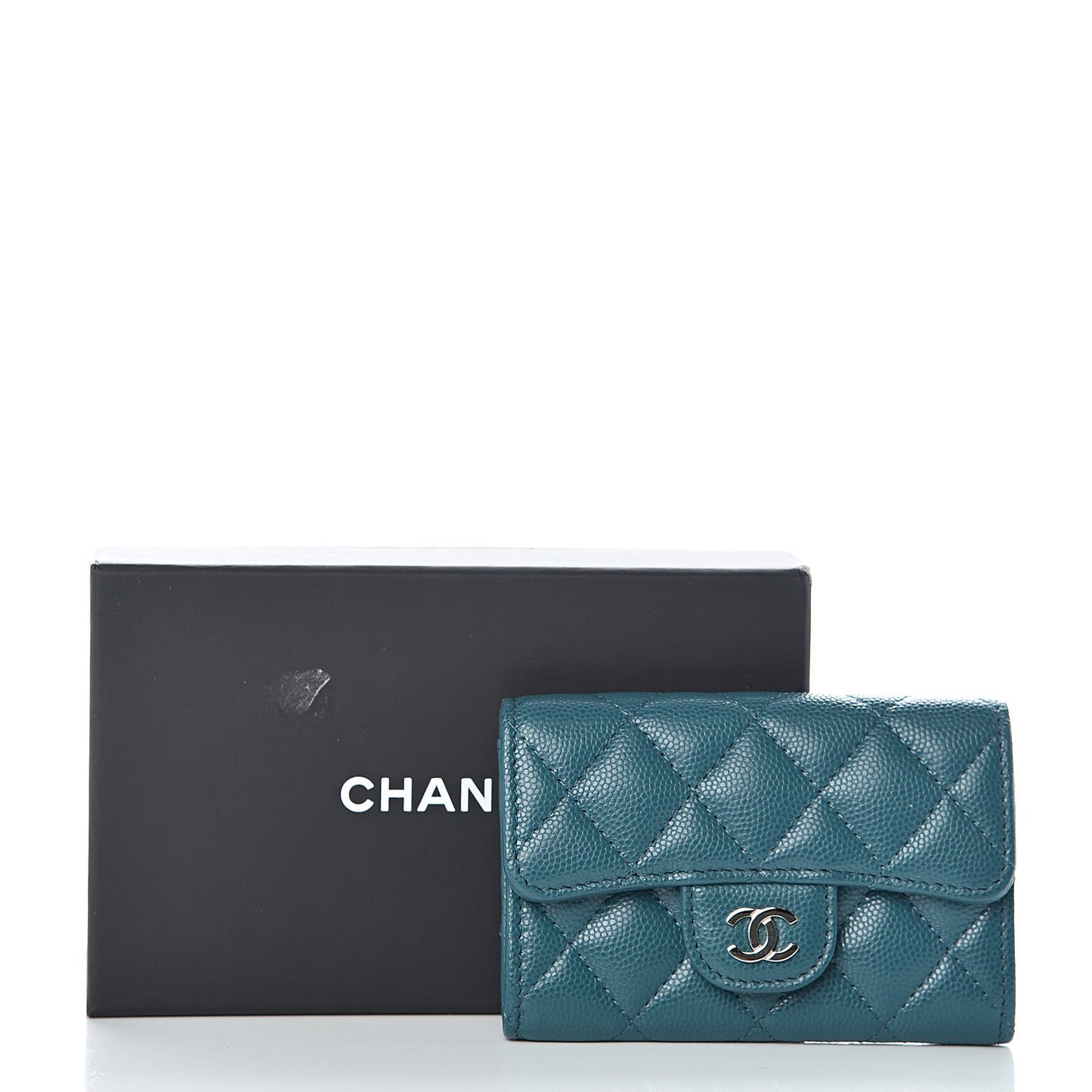 Caviar Quilted Card Holder Wallet Dark Turquoise