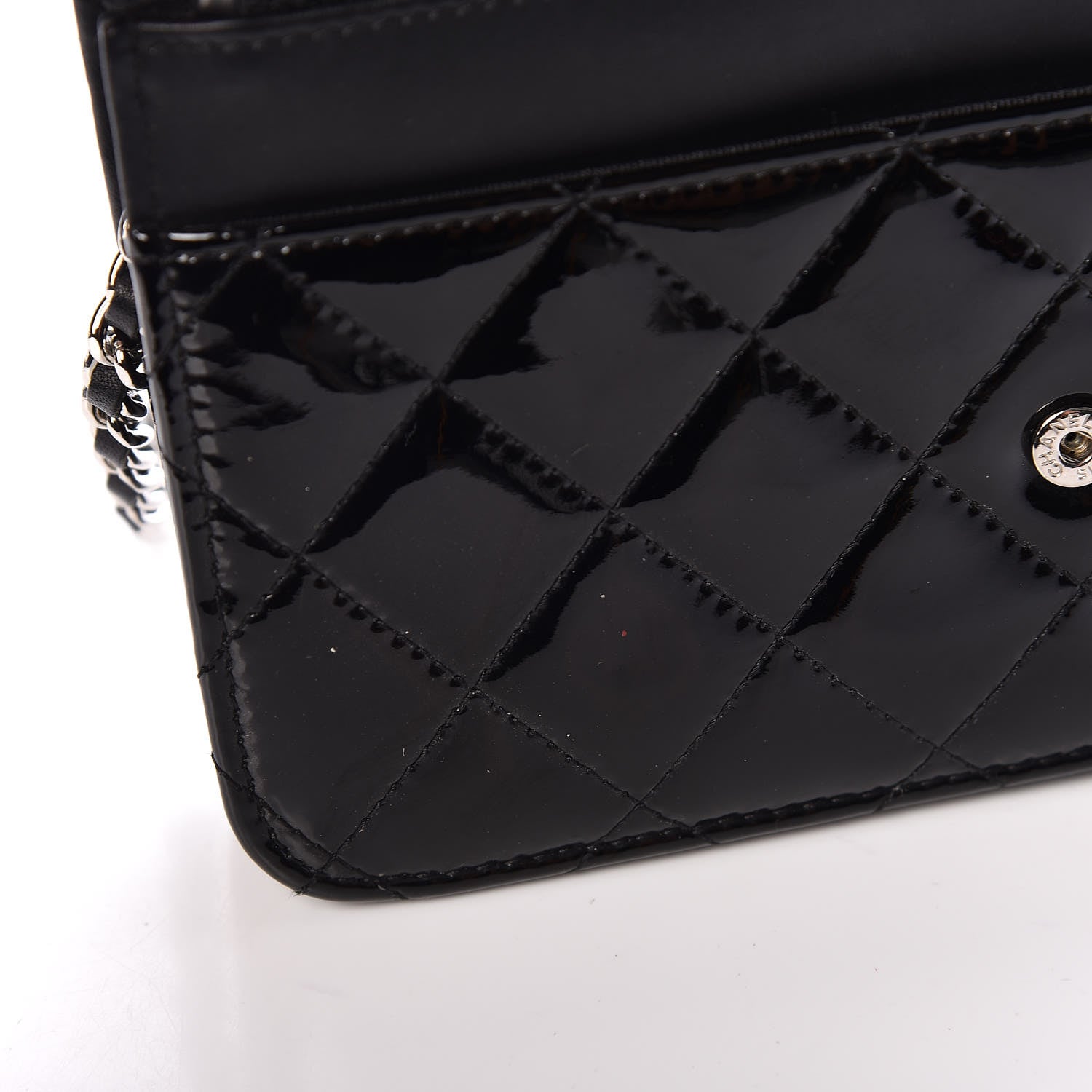 Chanel Patent Quilted Wallet On Chain WOC Black 10 of 13