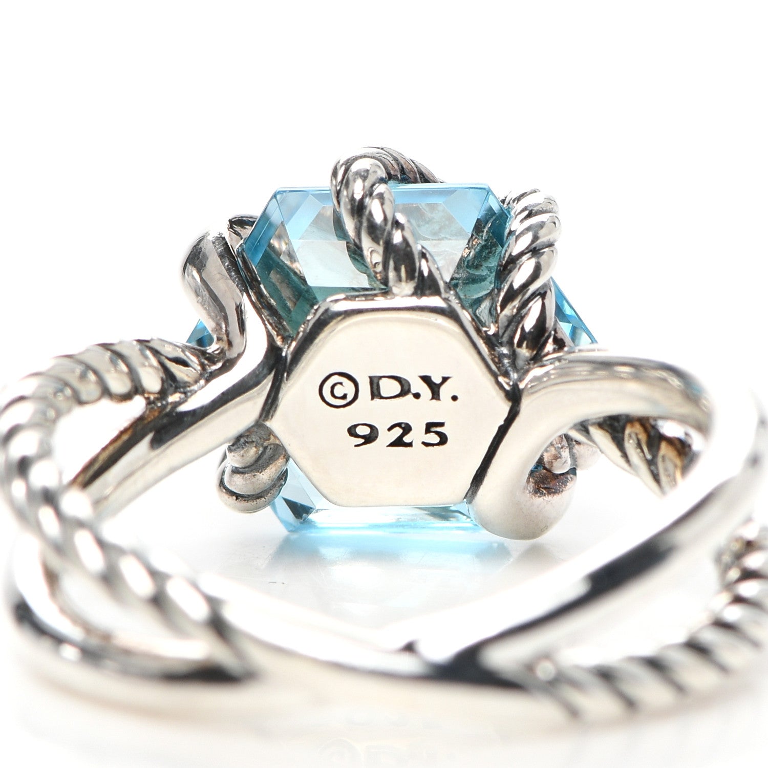 David Yurman Sterling Silver Diamond Blue Topaz 10mm Cable Wrap Ring 52 6 4 of 4