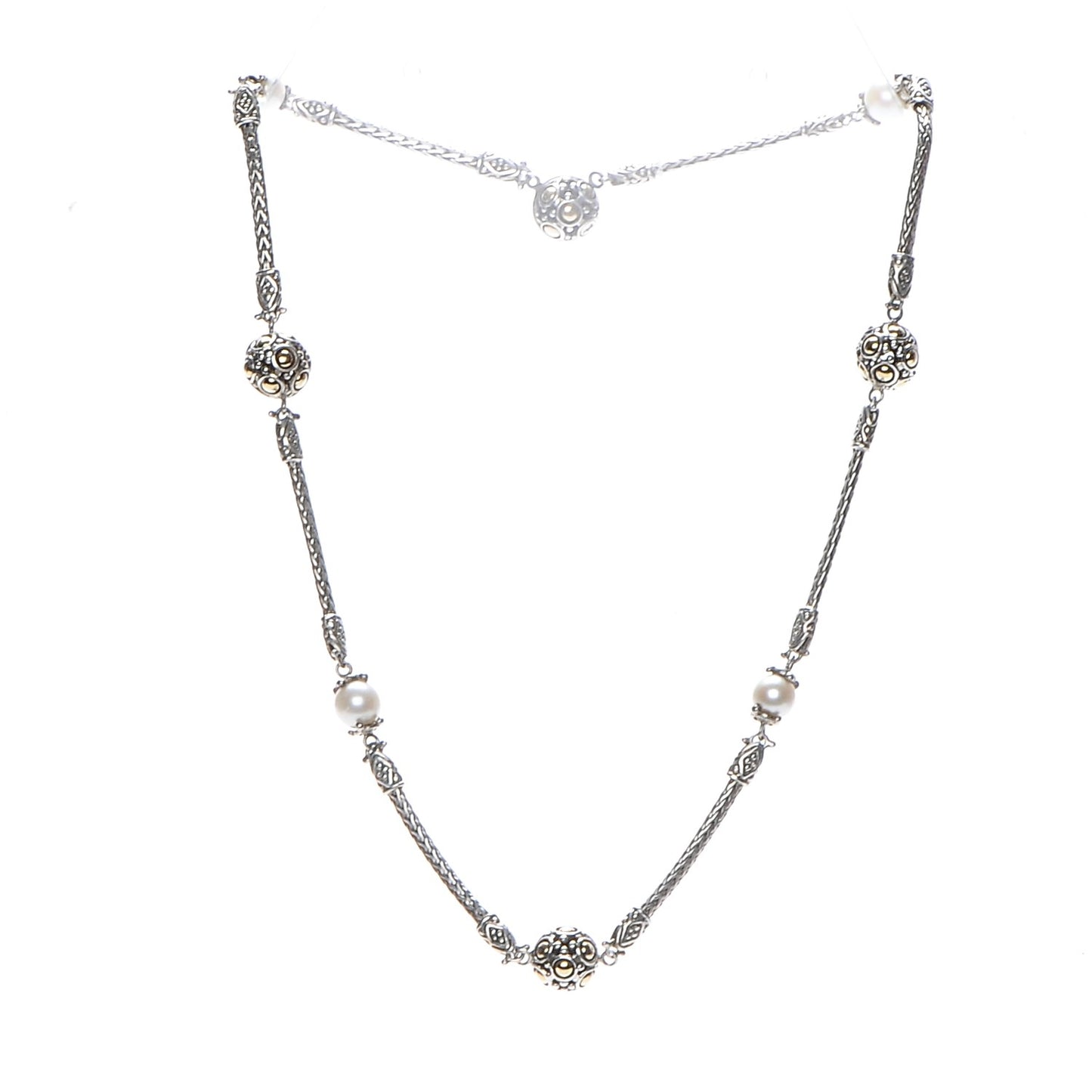 Sterling Silver 18K Gold Pearl Jaisalmer Station Necklace