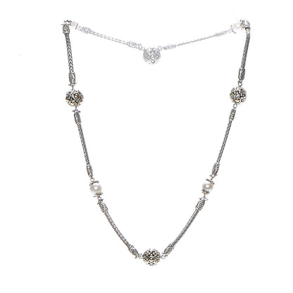 John Hardy Sterling Silver 18K Gold Pearl Jaisalmer Station Necklace 4 of 7