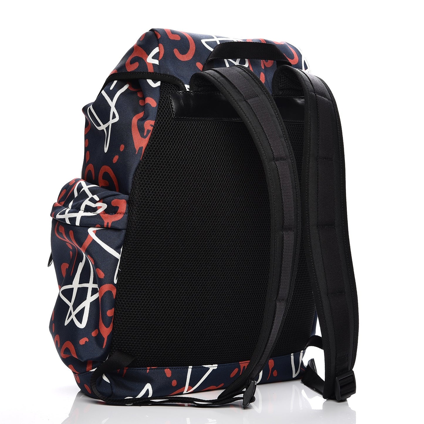 Techno Canvas GucciGhost Double Buckle Backpack Blue Agata Hibiscus Red