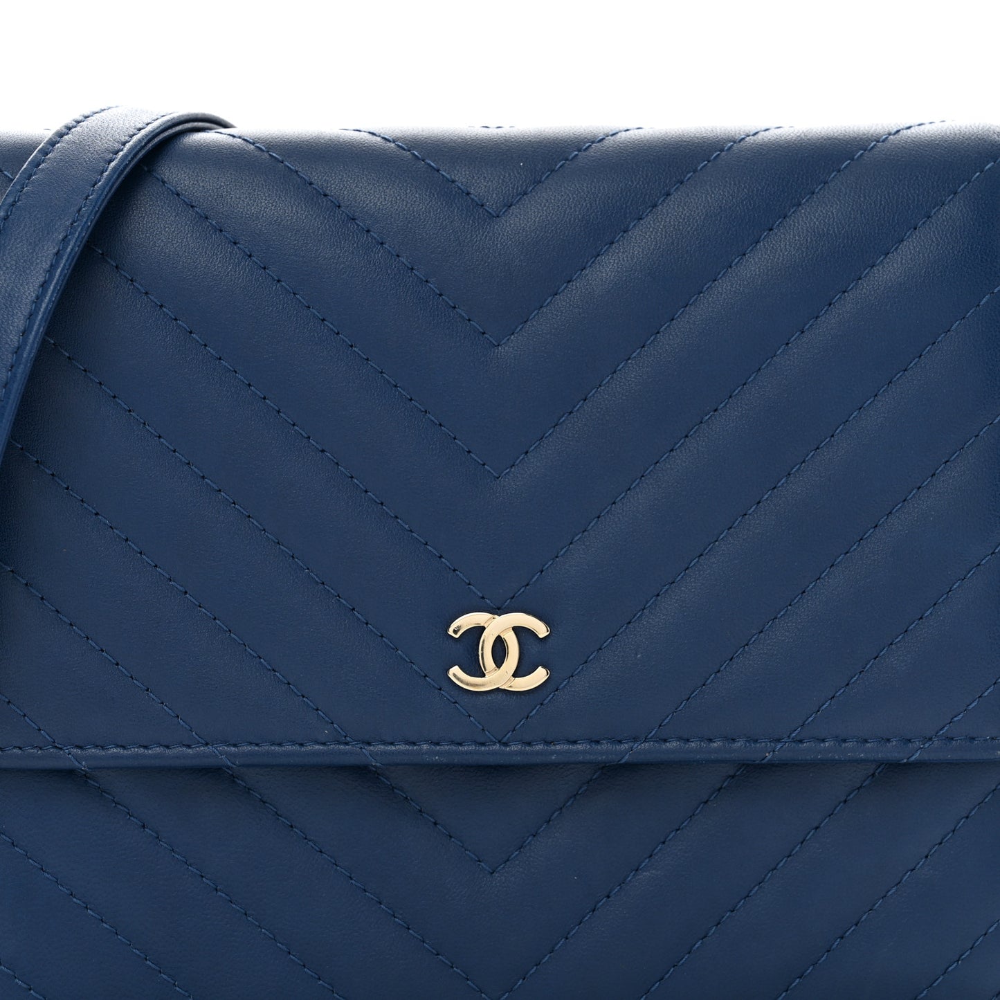 Lambskin Chevron Quilted Square Wallet On Chain WOC Blue