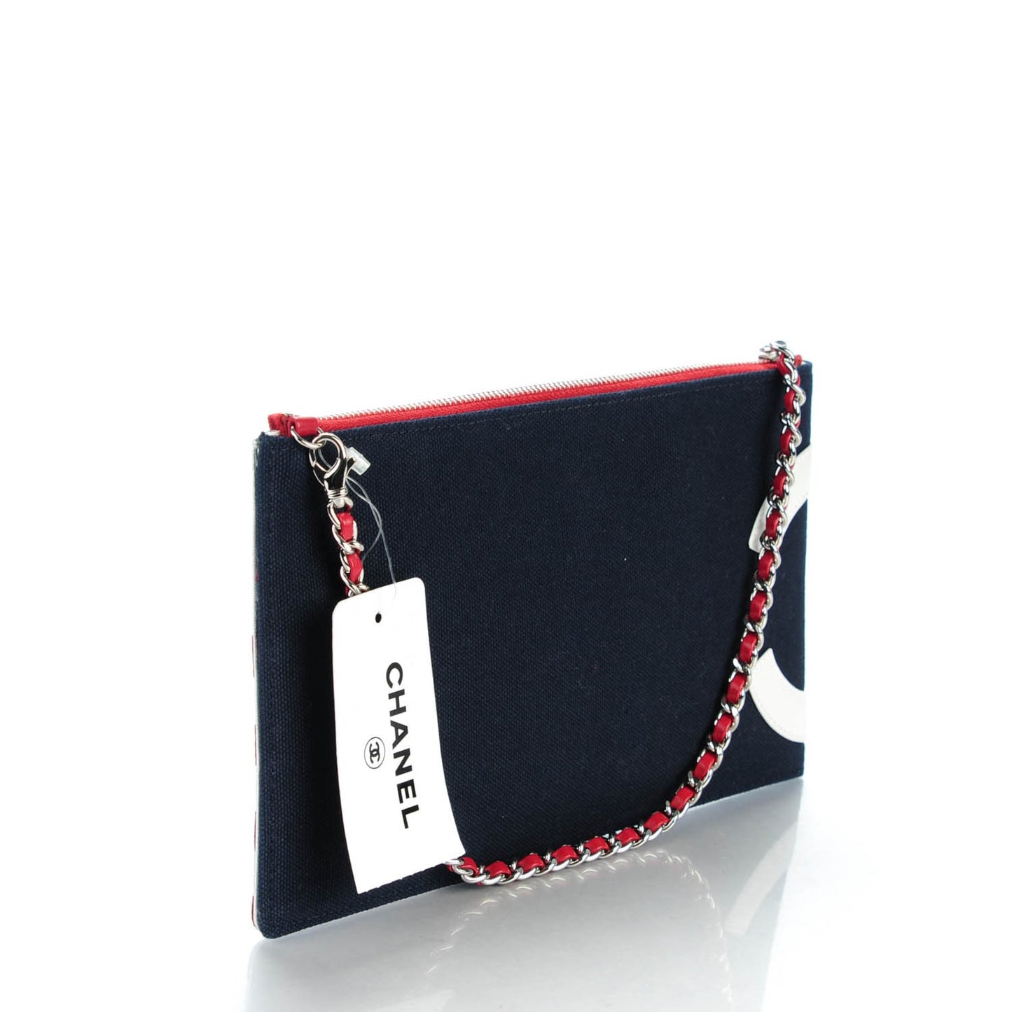 Canvas Metallic Lambskin Quilted Flag CC Pochette Dark Navy Blue