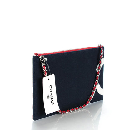 Chanel Canvas Metallic Lambskin Quilted Flag CC Pochette Dark Navy Blue 3 of 7