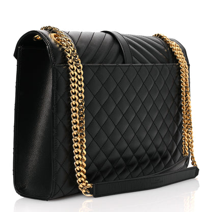 Saint Laurent Grain De Poudre Textured Mixed Matelasse Large Triquilt Monogram Satchel Black 3 of 11