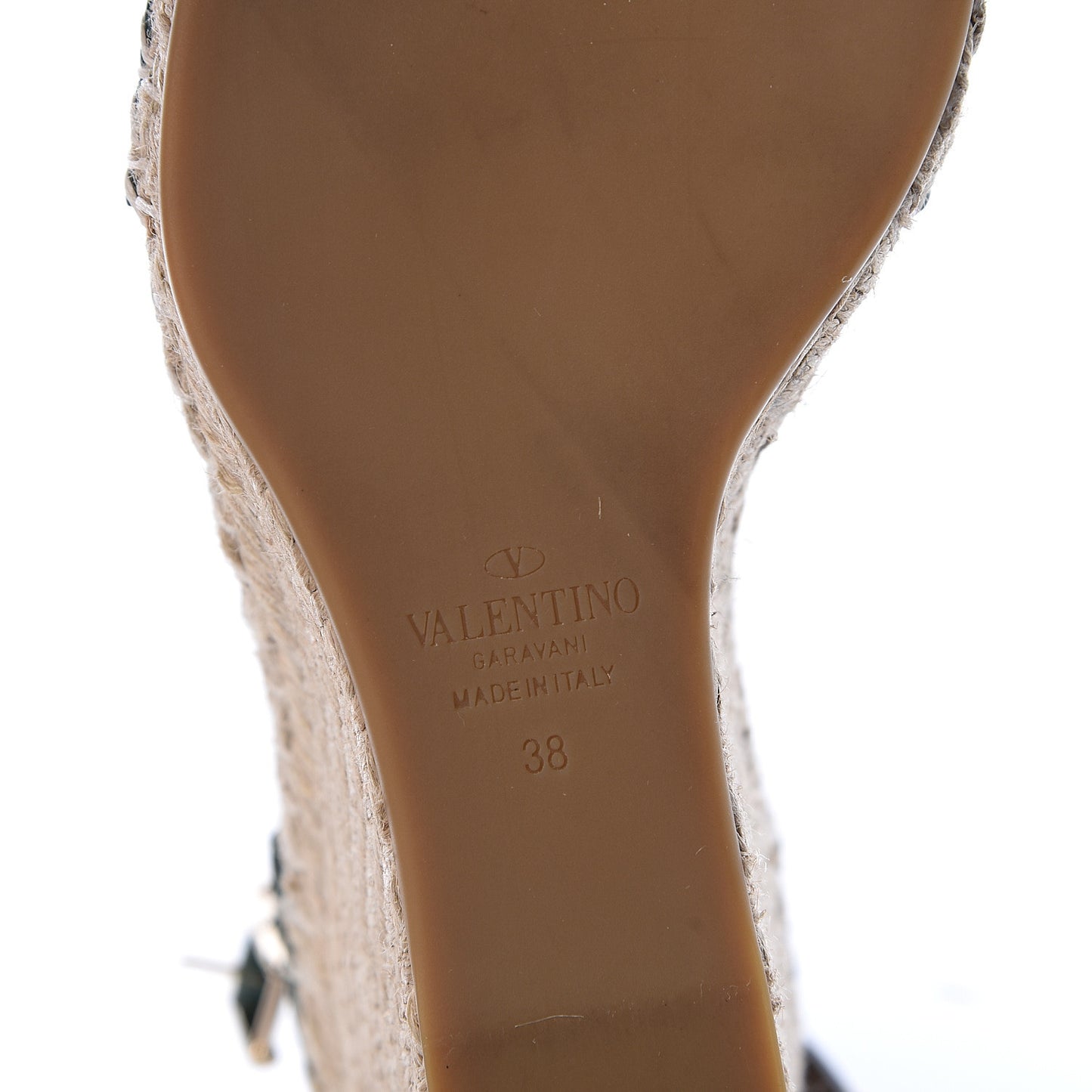 Grained Calfskin Rockstud Ankle Strap Espadrille 15/105mm Wedge Sandals 38 Army Green Natural