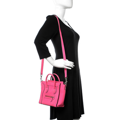 Celine Drummed Calfskin Nano Luggage Fluo Pink 3 of 12