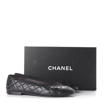 Chanel Aged Calfskin Quilted CC Cap Toe Ballerina Flats 39 Black 11 of 11