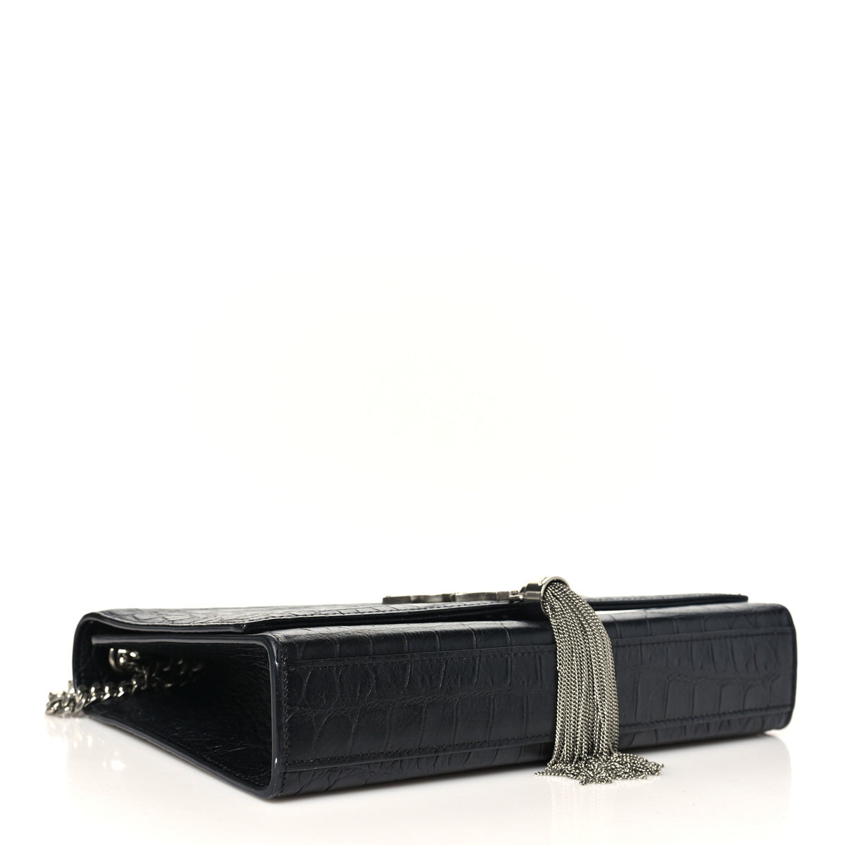 Saint Laurent Calfskin Crocodile Embossed Medium Classic Monogram Kate Tassel Satchel Black 4 of 9