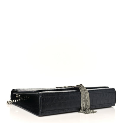 Saint Laurent Calfskin Crocodile Embossed Medium Classic Monogram Kate Tassel Satchel Black 4 of 9